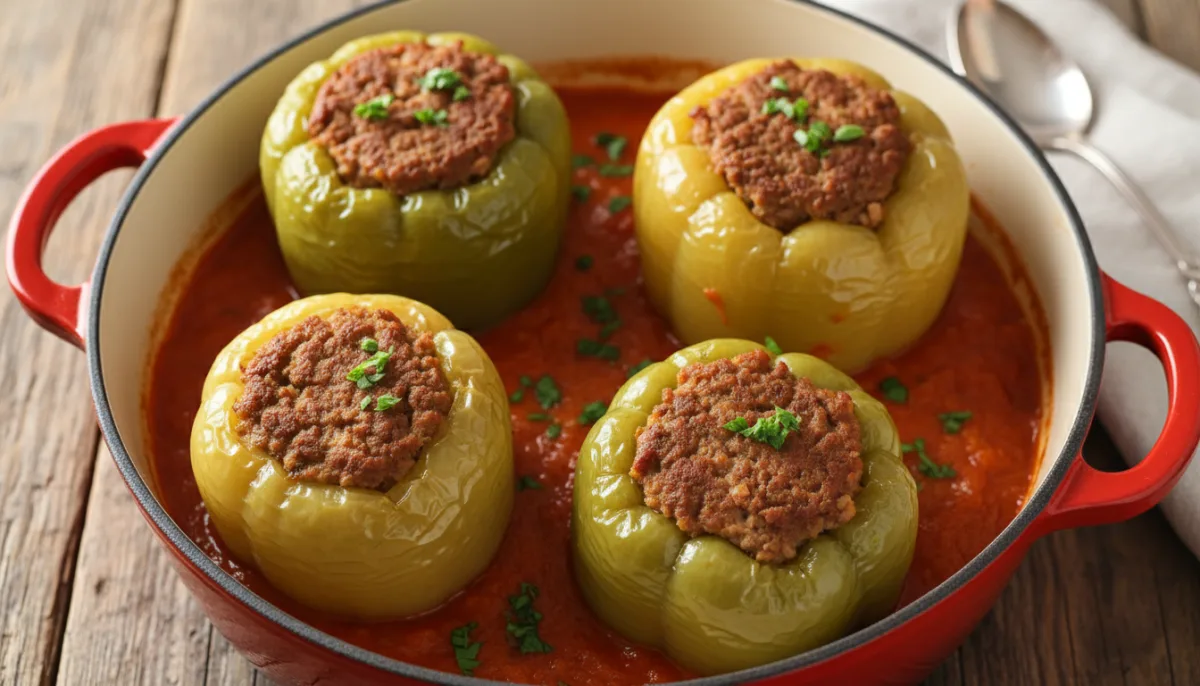 Kroatische gefüllte Paprika (Punjene Paprike) mit Hackfleisch und Reis