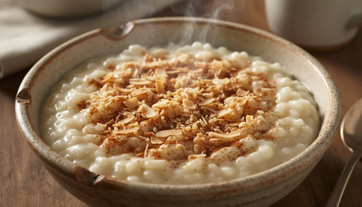 Arroz Doce Cremoso Cubano com Coco Torrado e Canela
