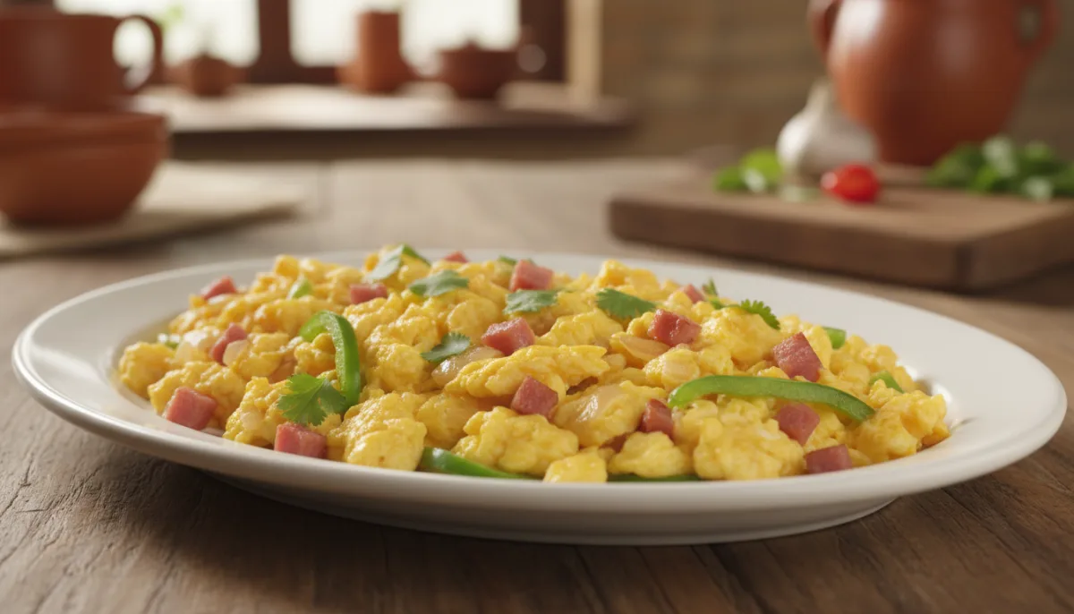 Cuban Huevos Habaneros: Scrambled Eggs with Ham, Onions, and Peppers