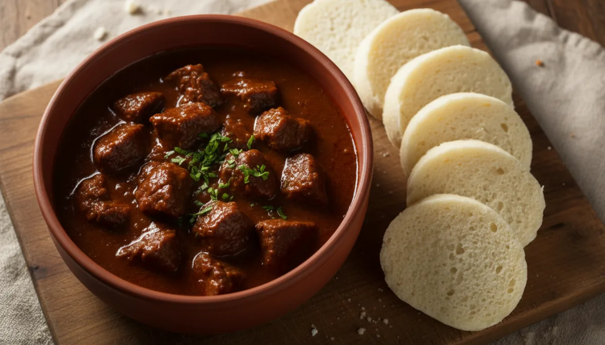 Tschechisches Gulasch mit Semmelknödeln (Houskové Knedlíky)