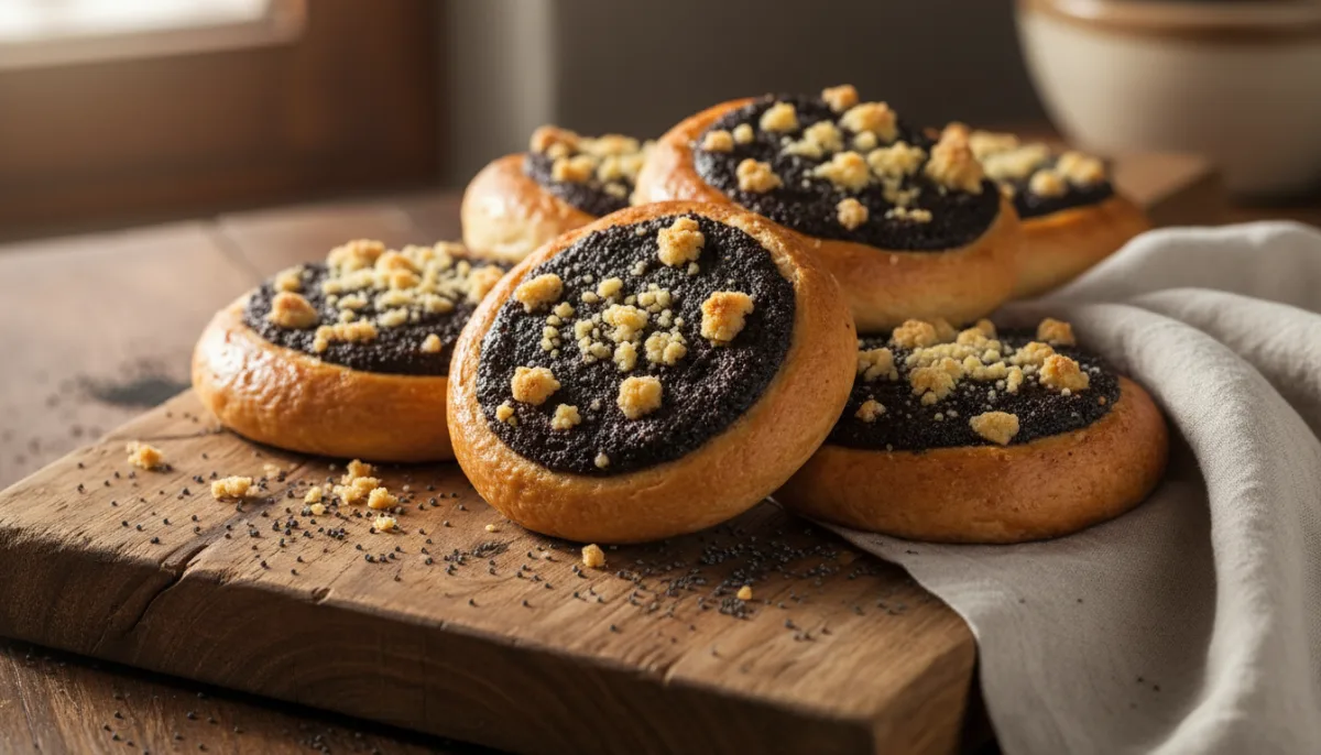 Koláče Tchecos com Recheio Doce de Sementes de Papoula e Cobertura de Streusel