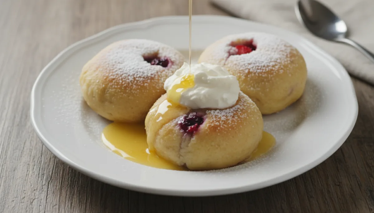 Ovocné Knedlíky Tchecos (Bolinhos de Fruta) com Manteiga Derretida e Quark Doce
