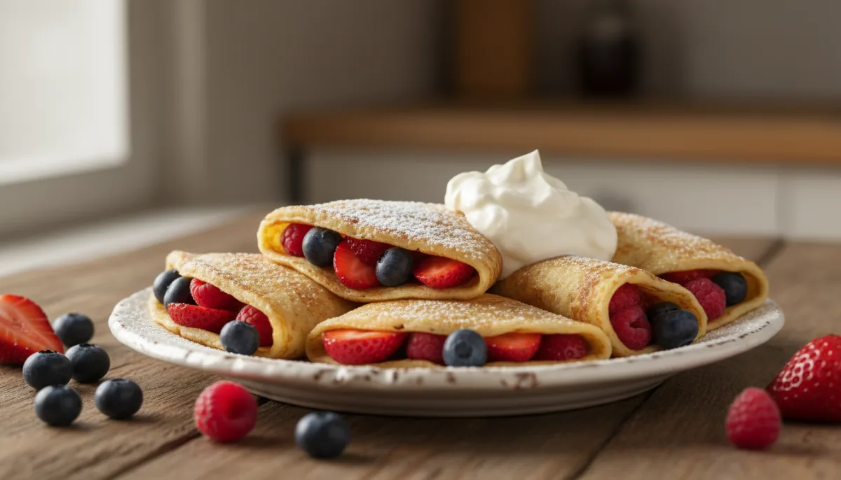Delicate Czech Palačinky with Fresh Fruit and Whipped Cream