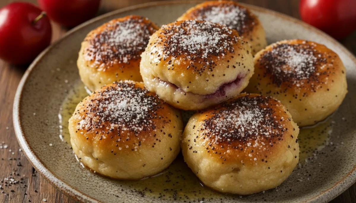 Dumplings Checos de Ciruela (Švestkové Knedlíky) con Semillas de Amapola y Mantequilla Fundida