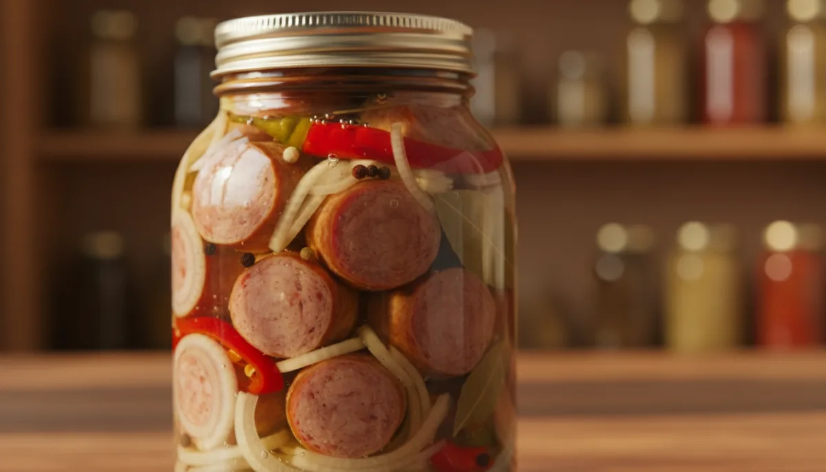 Czech Utopenci (Pickled Sausages) with Onion and Spicy Peppers