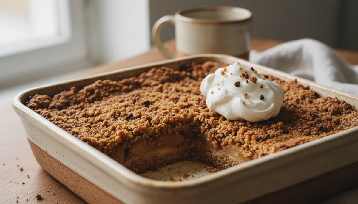 Clásico Pastel Danés de Manzana con Migas de Pan de Centeno y Crema Batida