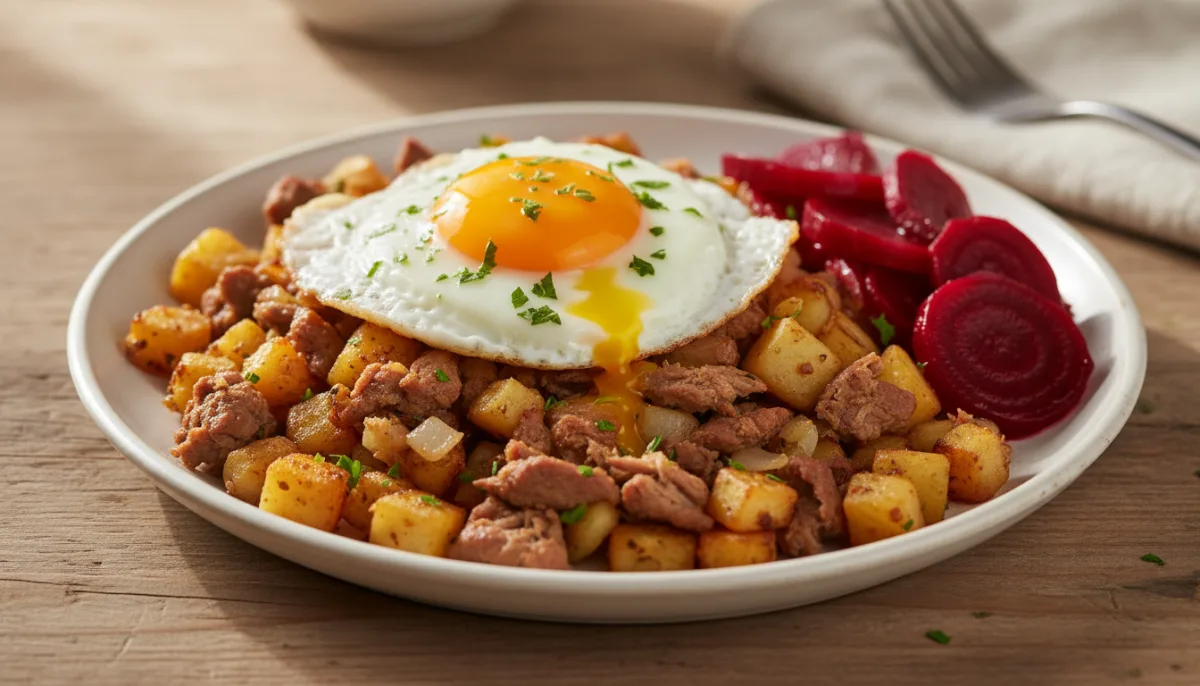 Danish Biksemad: Savory Leftover Hash with Fried Egg and Pickled Beets
