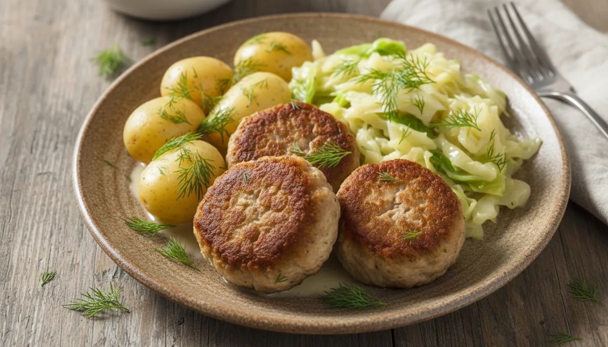 Hearty Danish Frikadeller with Creamed Cabbage and Potatoes