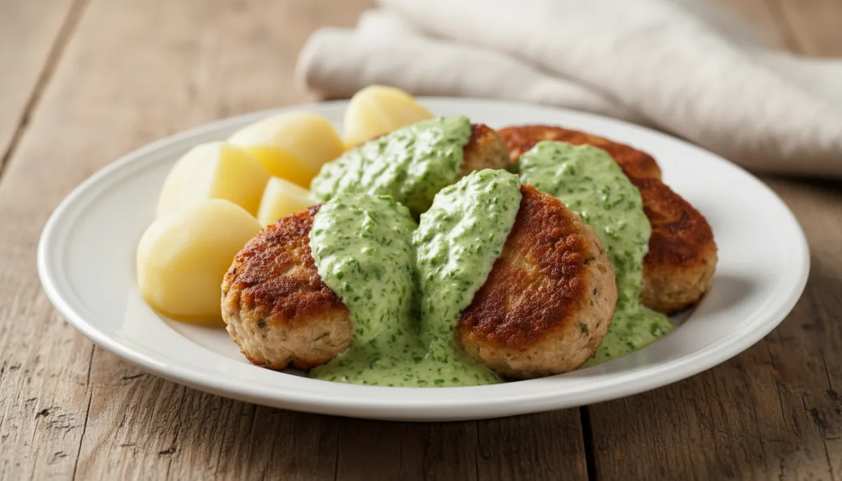 Classic Danish Frikadeller with Creamy Parsley Sauce and Boiled Potatoes