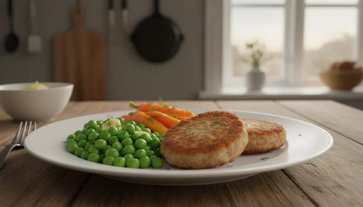 Danish Karbonader (Pan-Fried Pork Patties) with Stewed Peas and Carrots