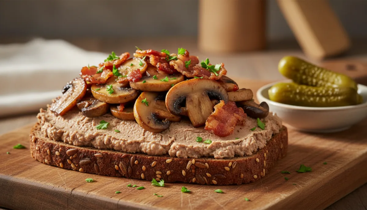 Danish Leverpostej with Crispy Bacon and Sautéed Mushrooms