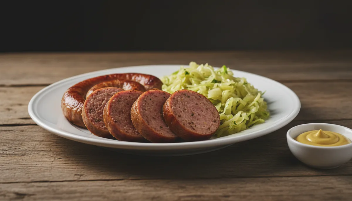 Traditional Danish Medisterpølse with Braised Cabbage and Zesty Mustard