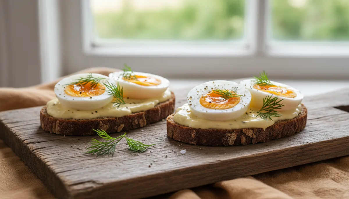 Classic Danish Smørrebrød with Soft-Boiled Egg and Remoulade