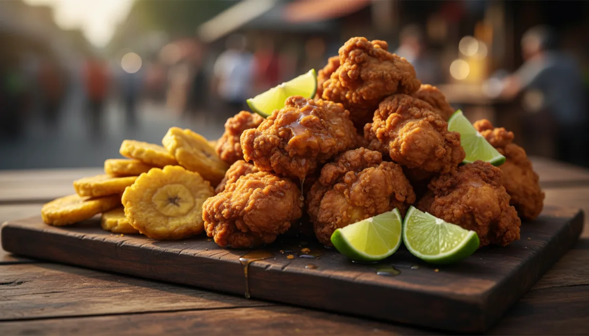 Crispy Dominican Chicharrón de Pollo with Tostones and Fresh Lime