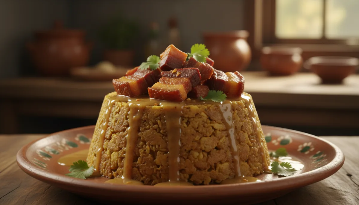 Dominican Mofongo with Fried Pork Belly and Garlic Sauce