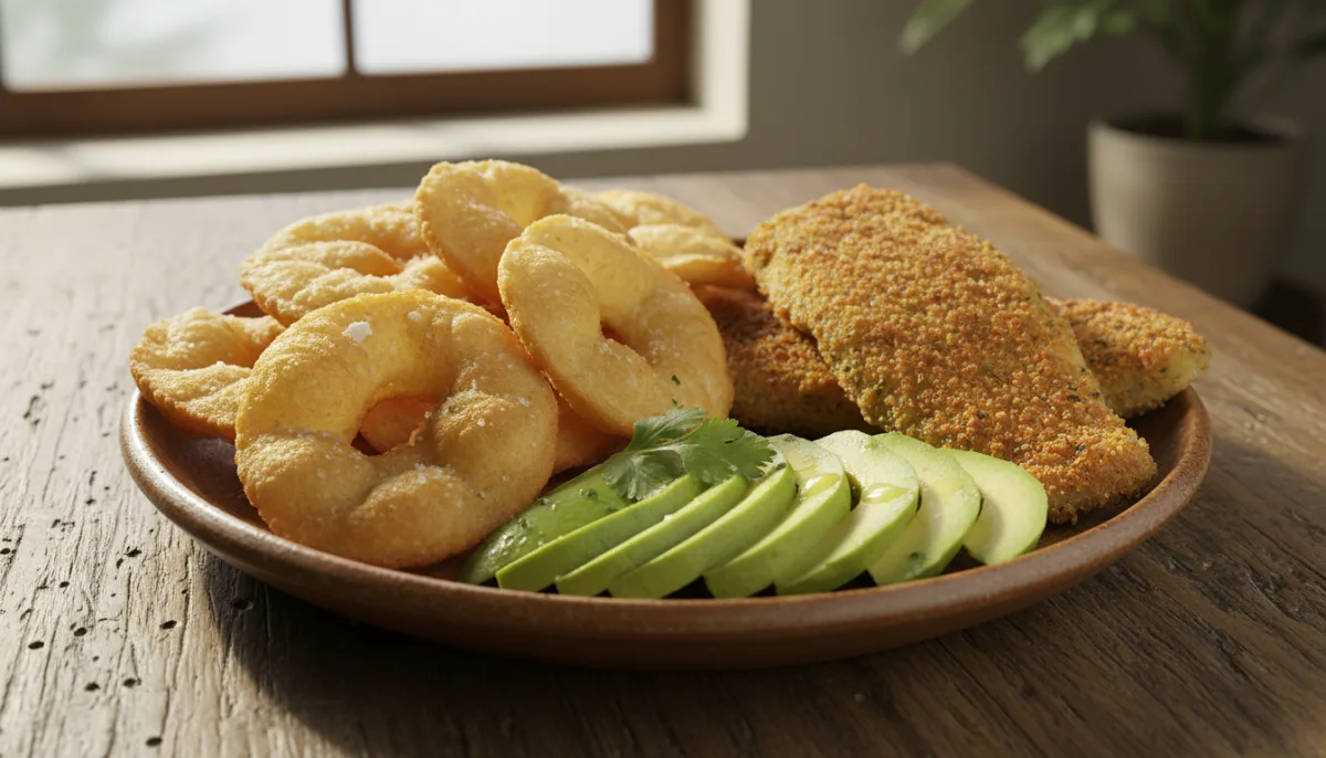 Dominican Yaniqueques with Fried Fish and Avocado