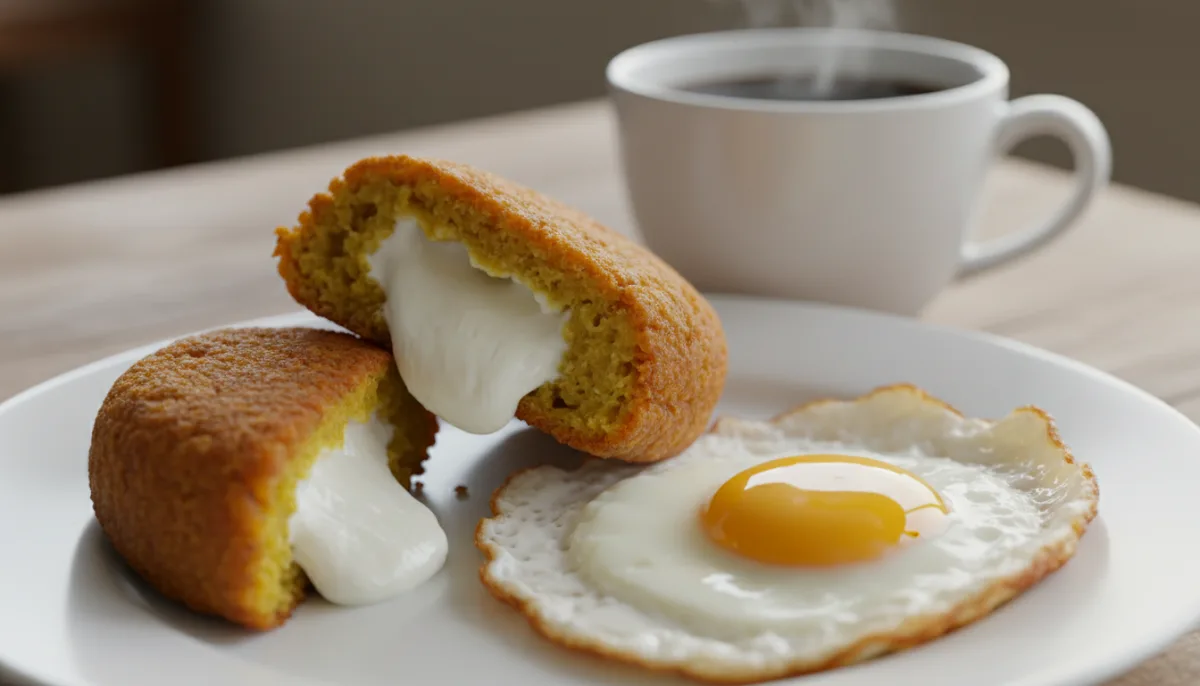 Hearty Ecuadorian Bolones de Verde with Fried Egg and Coffee