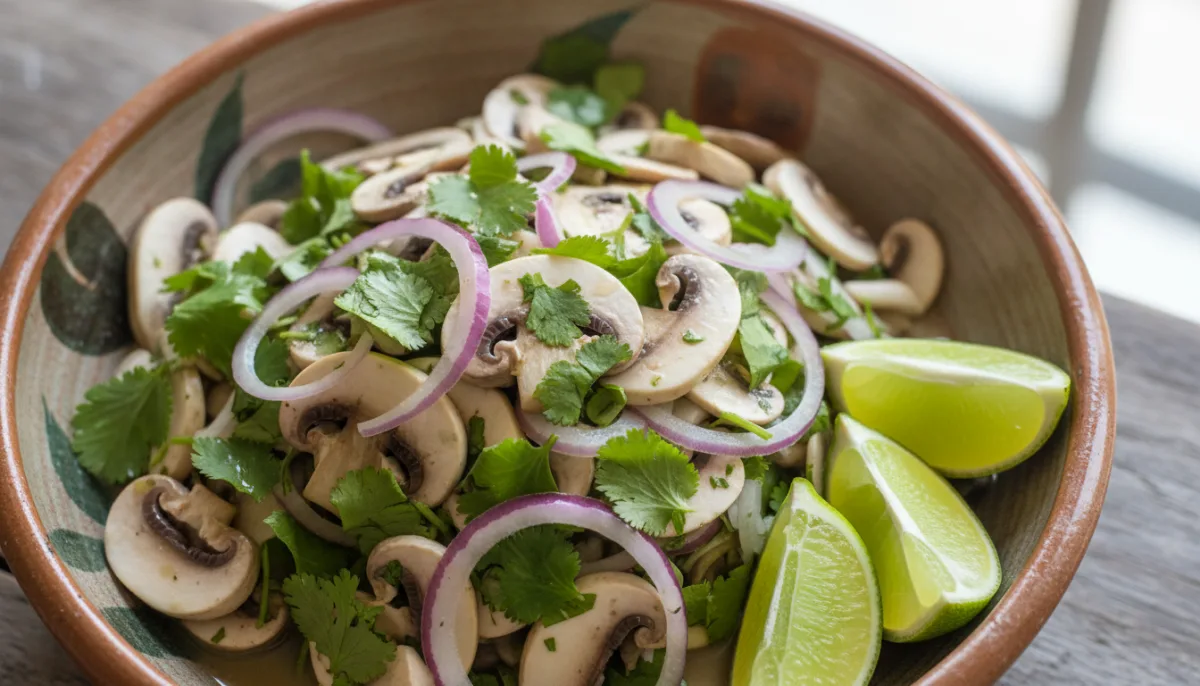 Ceviche Ekuadorian me Kërpudha, Qepë të Kuqe dhe Majdanoz