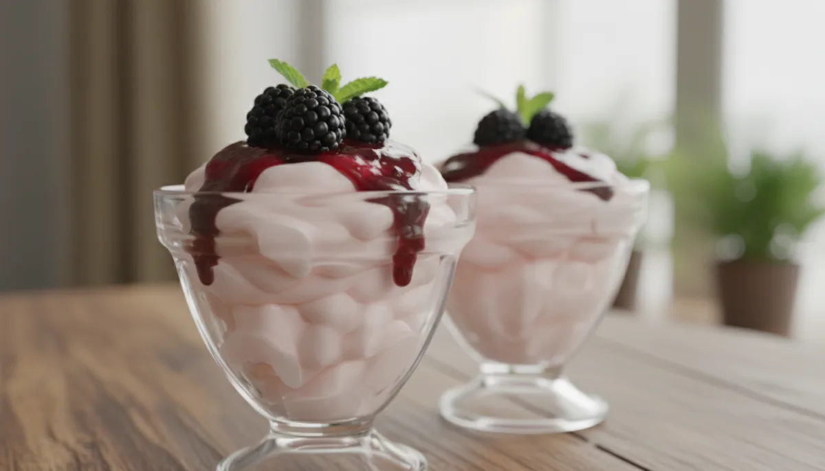 Ecuadorian Espumillas (Guava Meringue Cream) with Blackberry Coulis