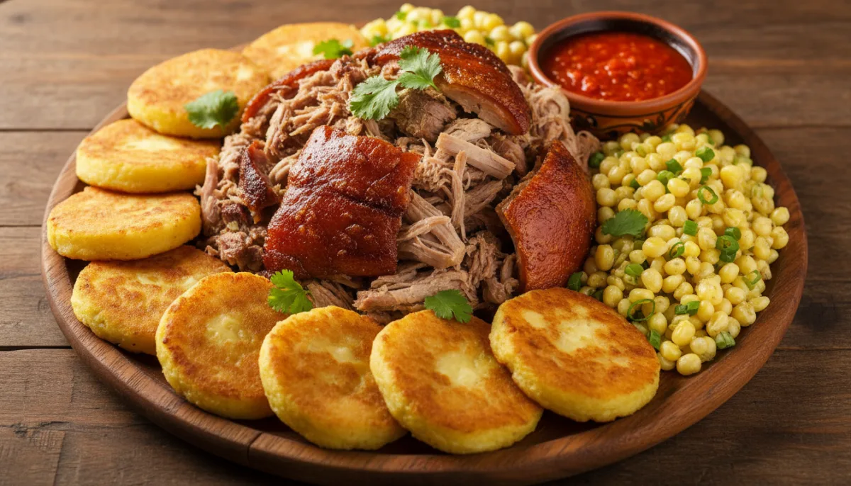 Ecuadorian Hornado with Llapingachos and Mote Pillo