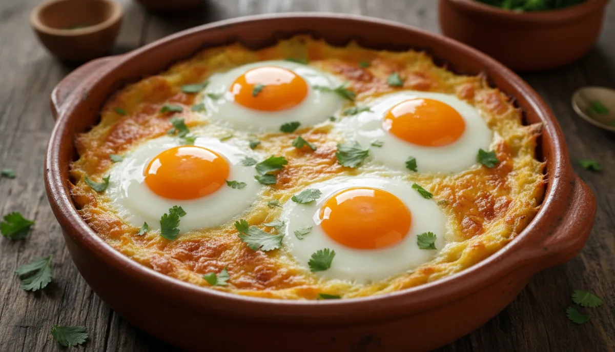 Ecuadorian Molo (Mashed Potato and Cheese Casserole) with Fried Eggs
