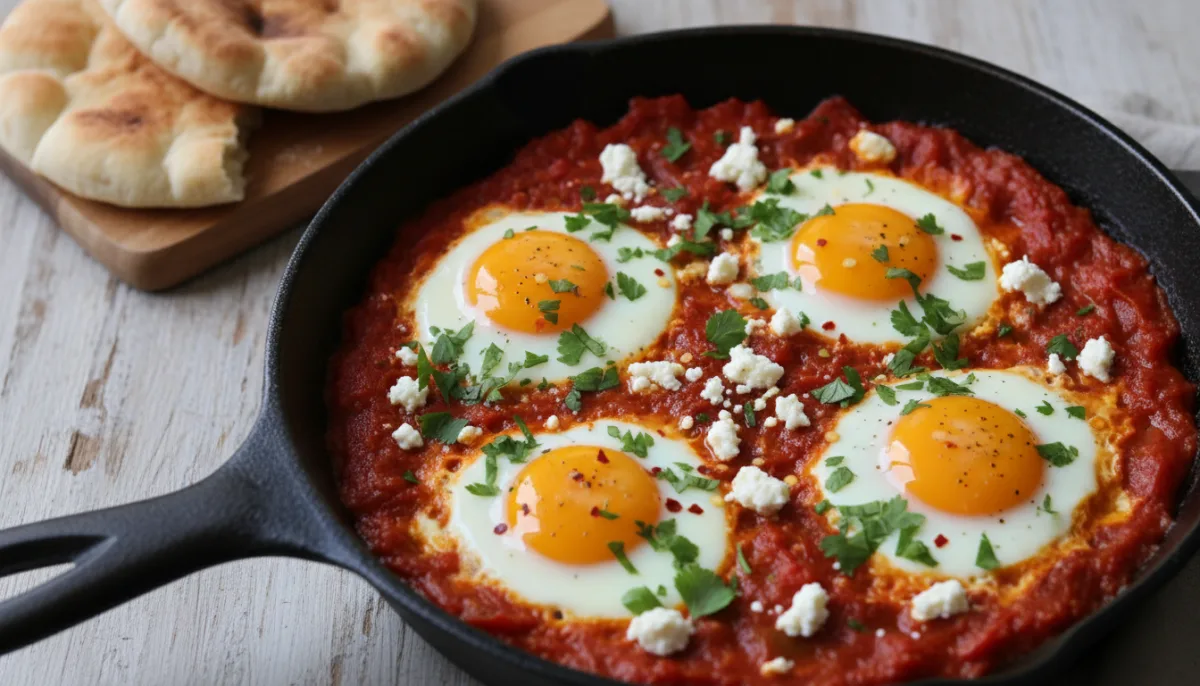 Egyptian Baked Eggs with Tomatoes and Feta