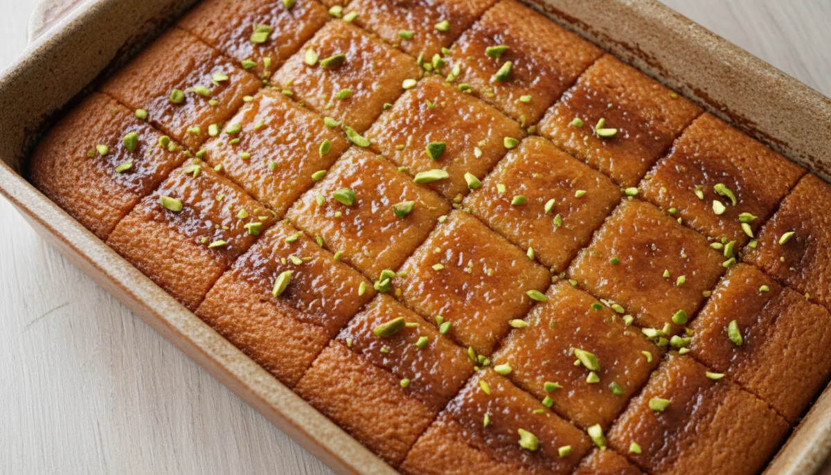 Basbousa: Pastel Egipcio de Sémola con Coco y Dátiles