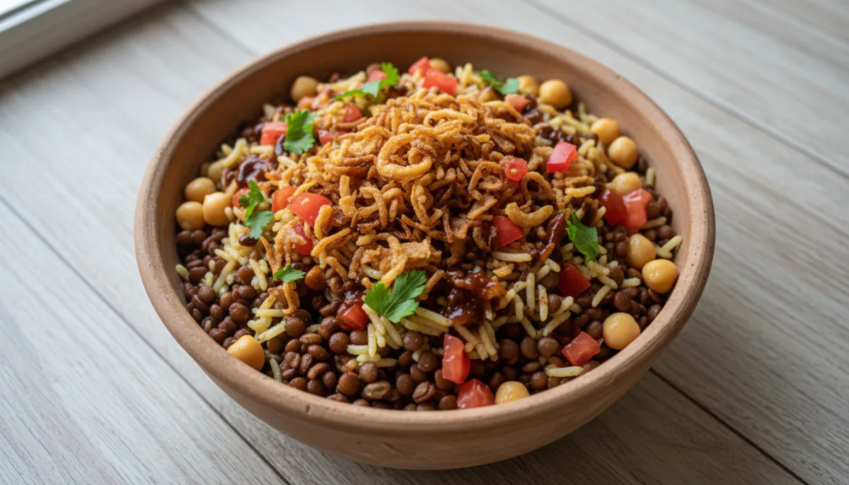Egyptian Lentil and Rice Koshary Bowls