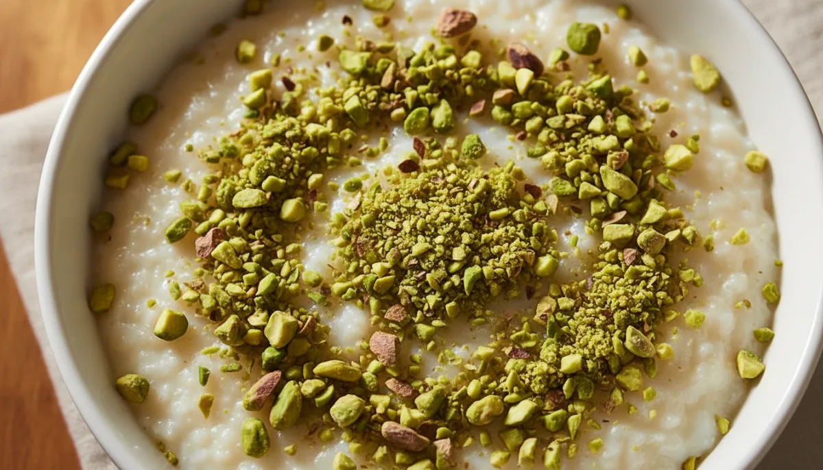 Arroz con Leche Egipcio con Agua de Rosas y Pistachos