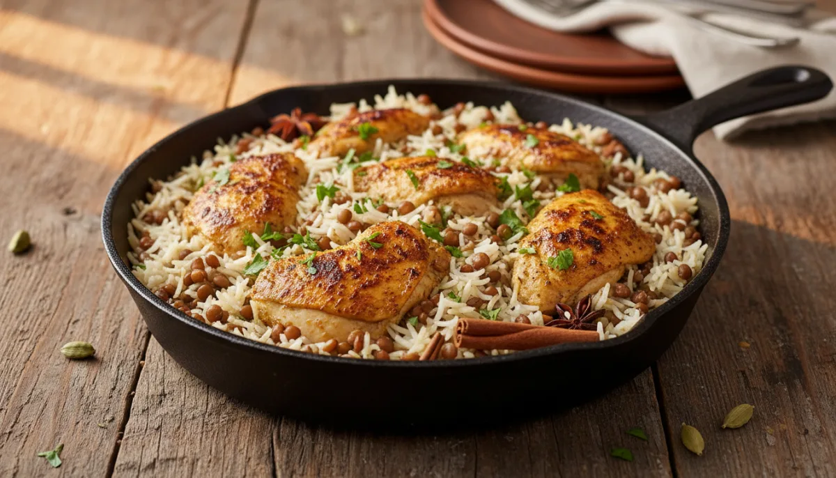 Egyptian Spiced Chicken and Rice Skillet (Koshary-Inspired)