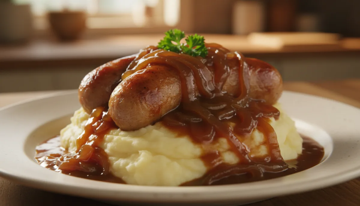 Classic Bangers and Mash with Sweet Onion Gravy