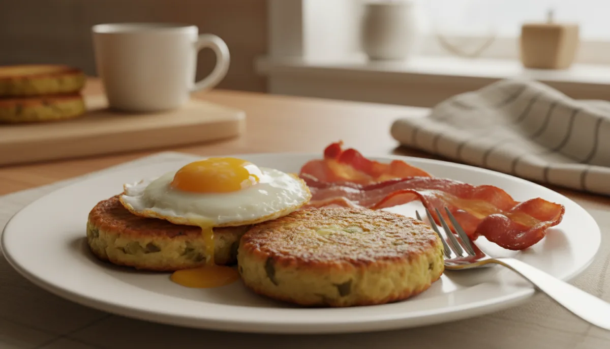 Englisches Bubble and Squeak mit Spiegelei und Speck