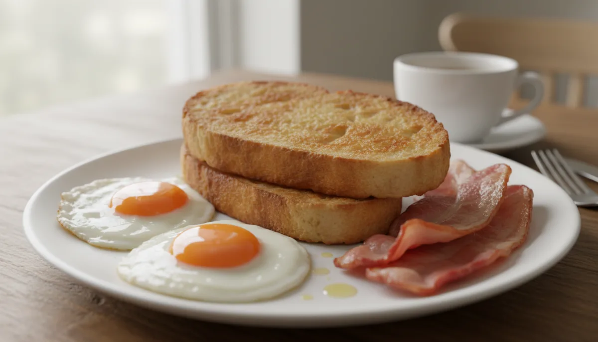 English Fried Bread with Bacon and Eggs