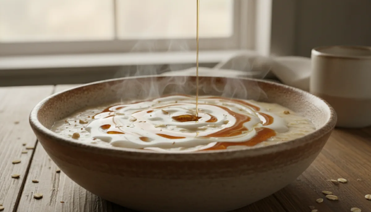Classic English Porridge with Golden Syrup and Cream