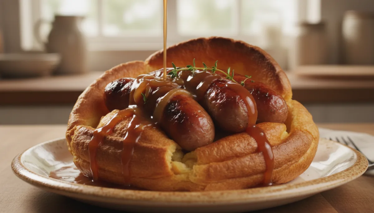 English Toad in the Hole with Rich Onion Gravy