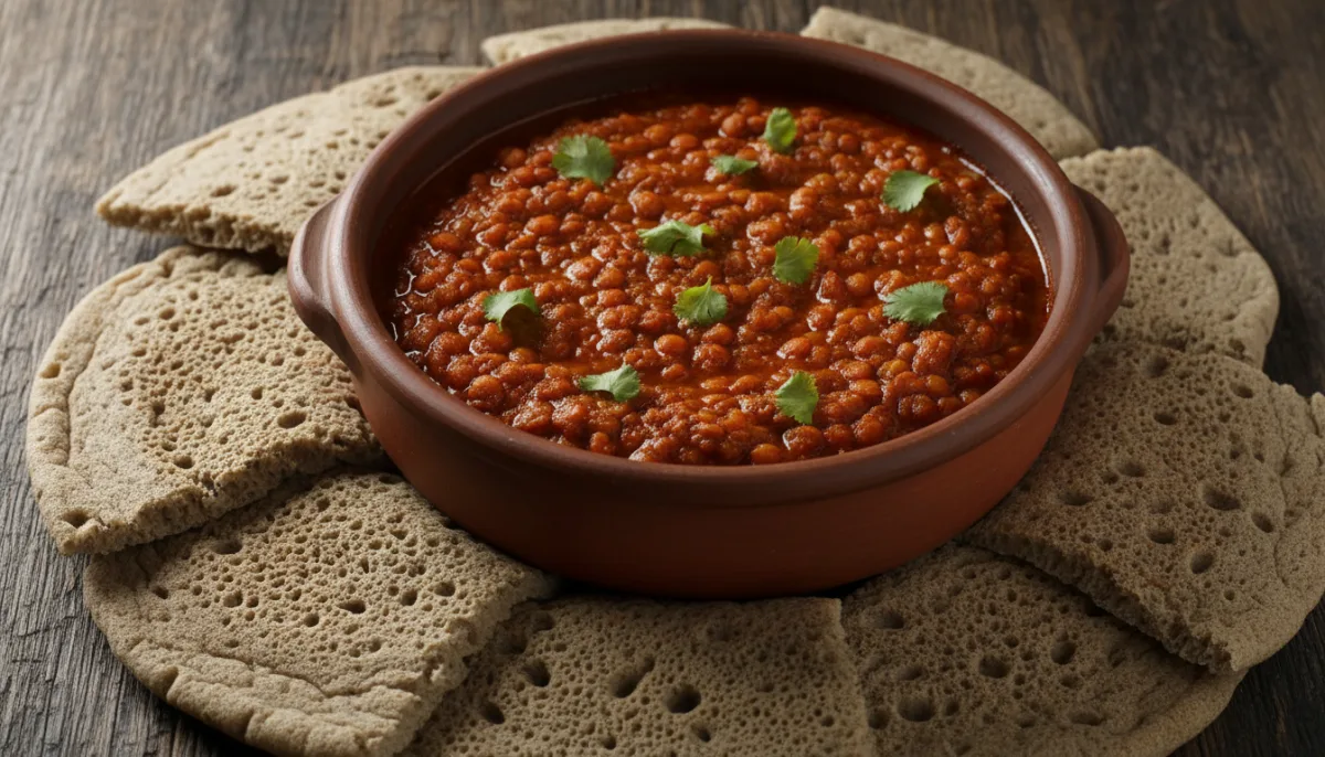 Tsebhi Birsen Eritrean (Gjellë Pikante me Thjerrëza) me Injera