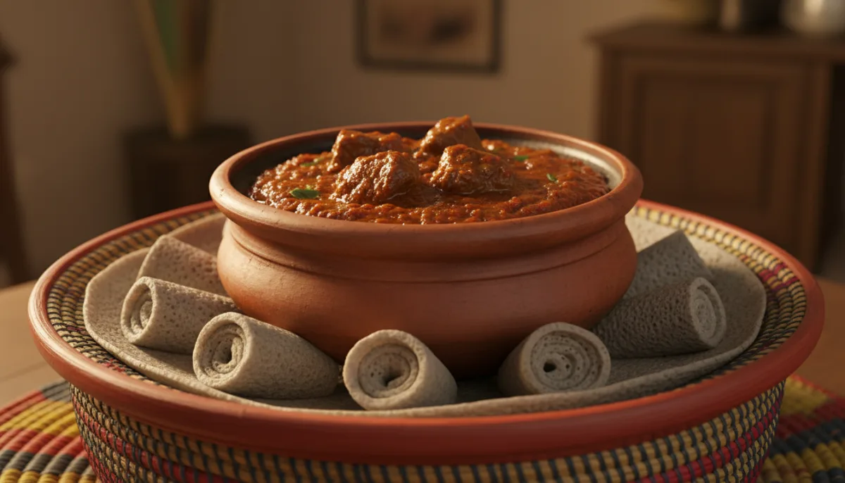 Authentic Eritrean Zigni (Spicy Beef Stew) with Injera