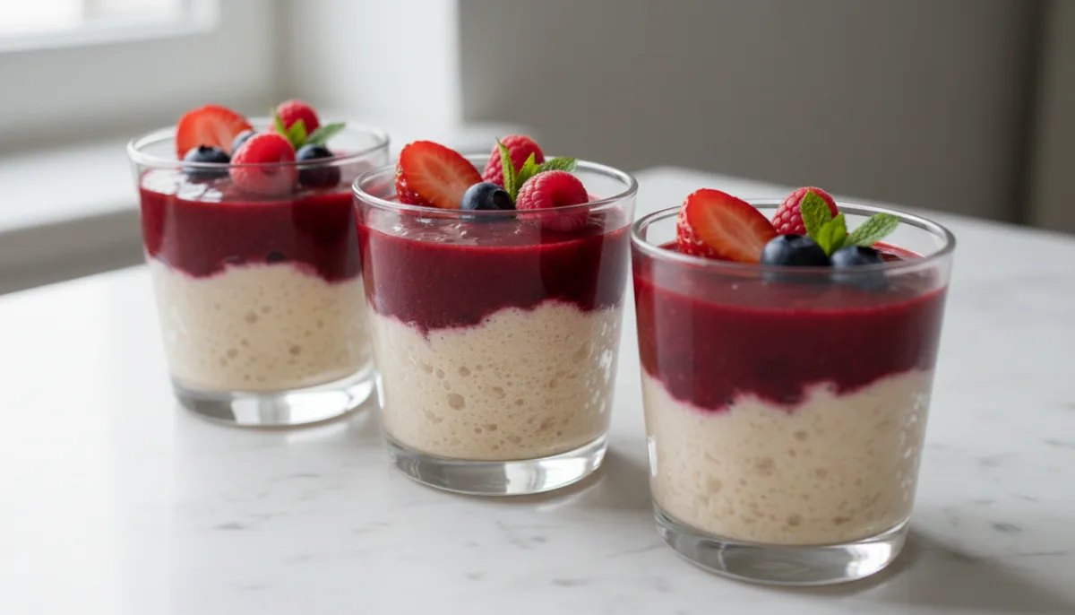 Mousse de Kama Estonio con Coulis de Frutos Rojos