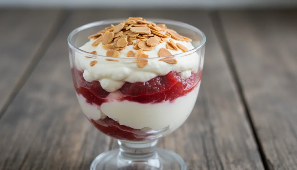 Estonian Kohupiimakreem with Rhubarb Compote and Toasted Almonds
