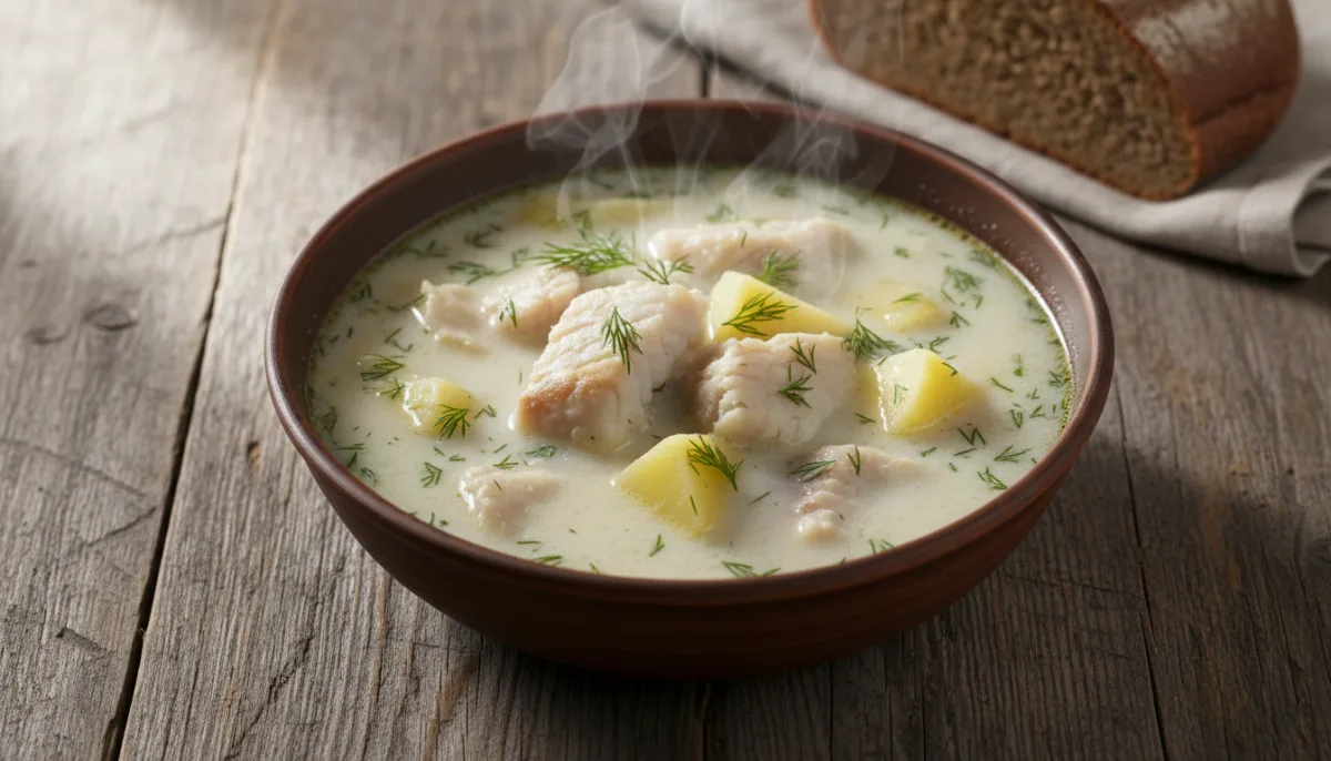 Supë Estoneze me Peshk të Tymosur, Patate dhe Krem