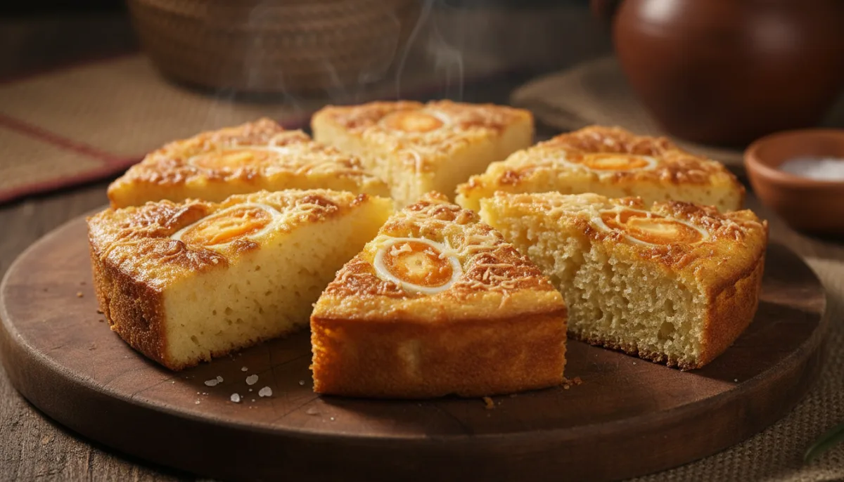 Bibingka Filipino con Huevo Salado y Queso