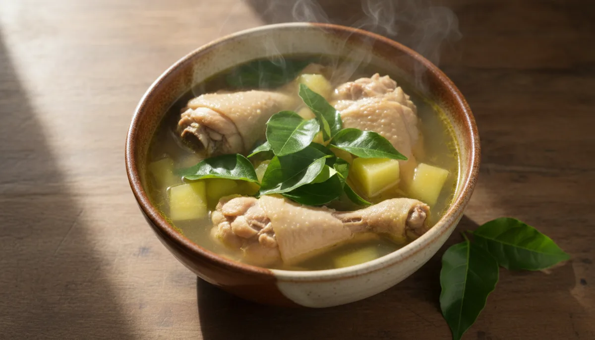Tinola Pule Filipinase me Papaja të Gjelbër dhe Gjethe Specash