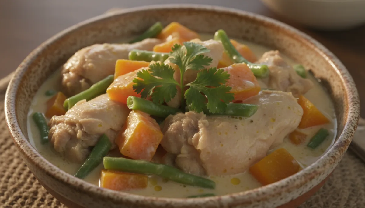 Ginataang Manok Filipine me Kungull dhe Fasule Jeshile
