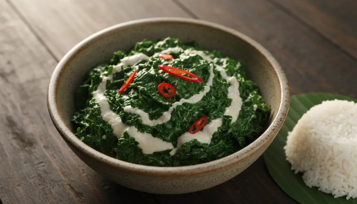 Filipino Laing with Dried Taro Leaves and Coconut Cream
