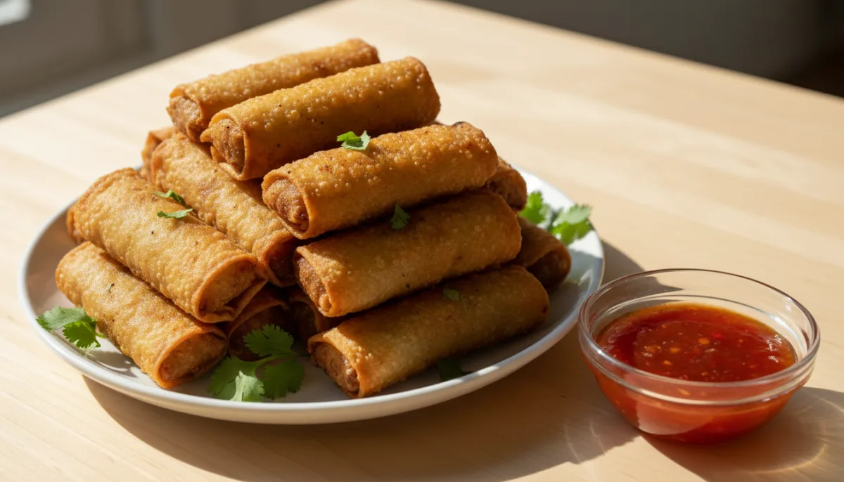 Lumpia Filipinase me Mish Derri, Karkaleca dhe Salcë Djegës-Ëmbël