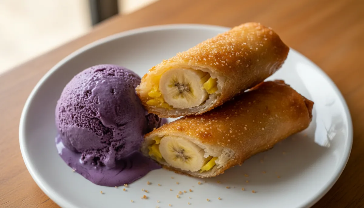 Turón Filipino con Langka y Helado de Ube