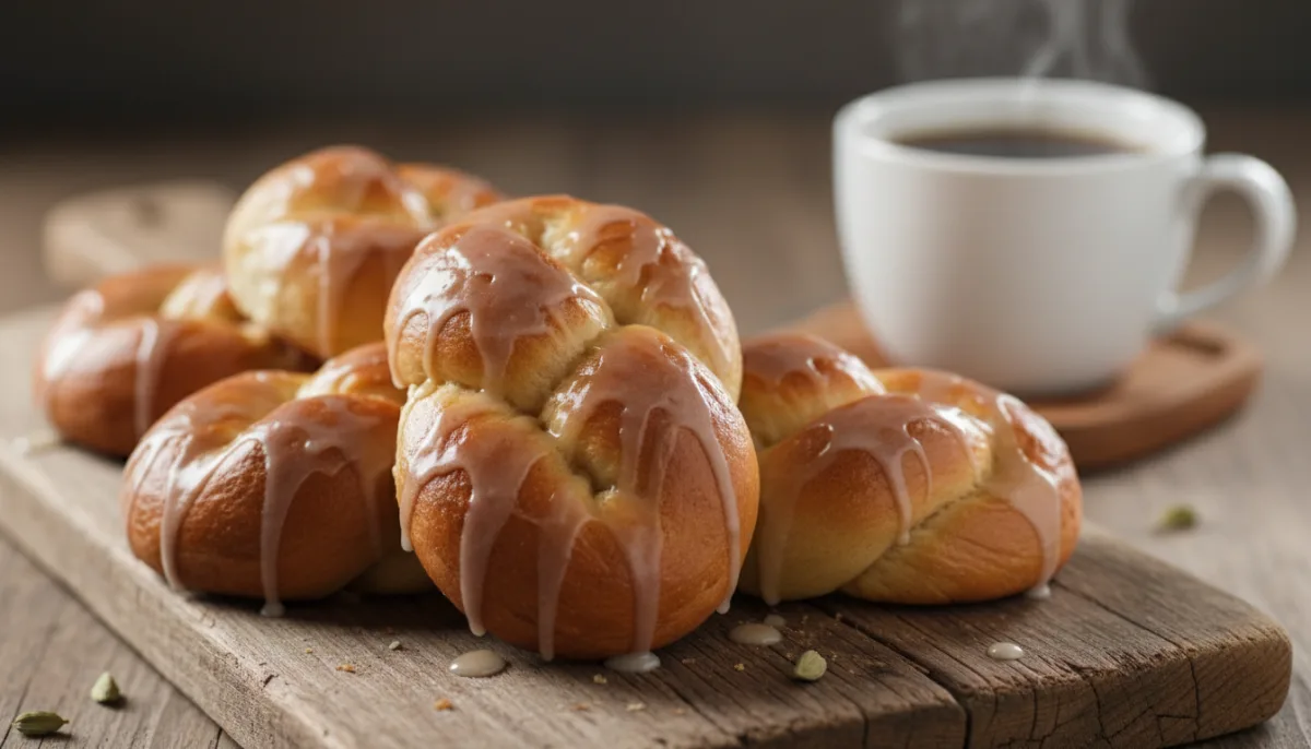 Traditional Finnish Cardamom Buns (Pulla) with Coffee Glaze