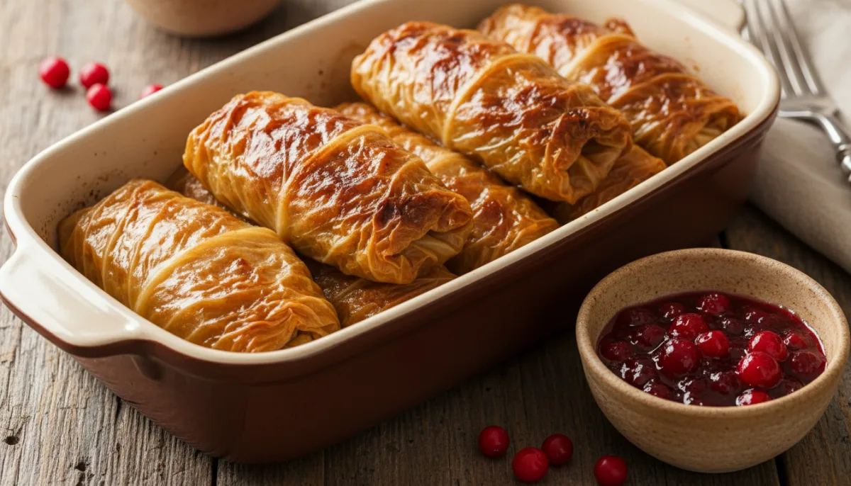 Finnish Kaalikääryleet (Cabbage Rolls) with Lingonberry Sauce