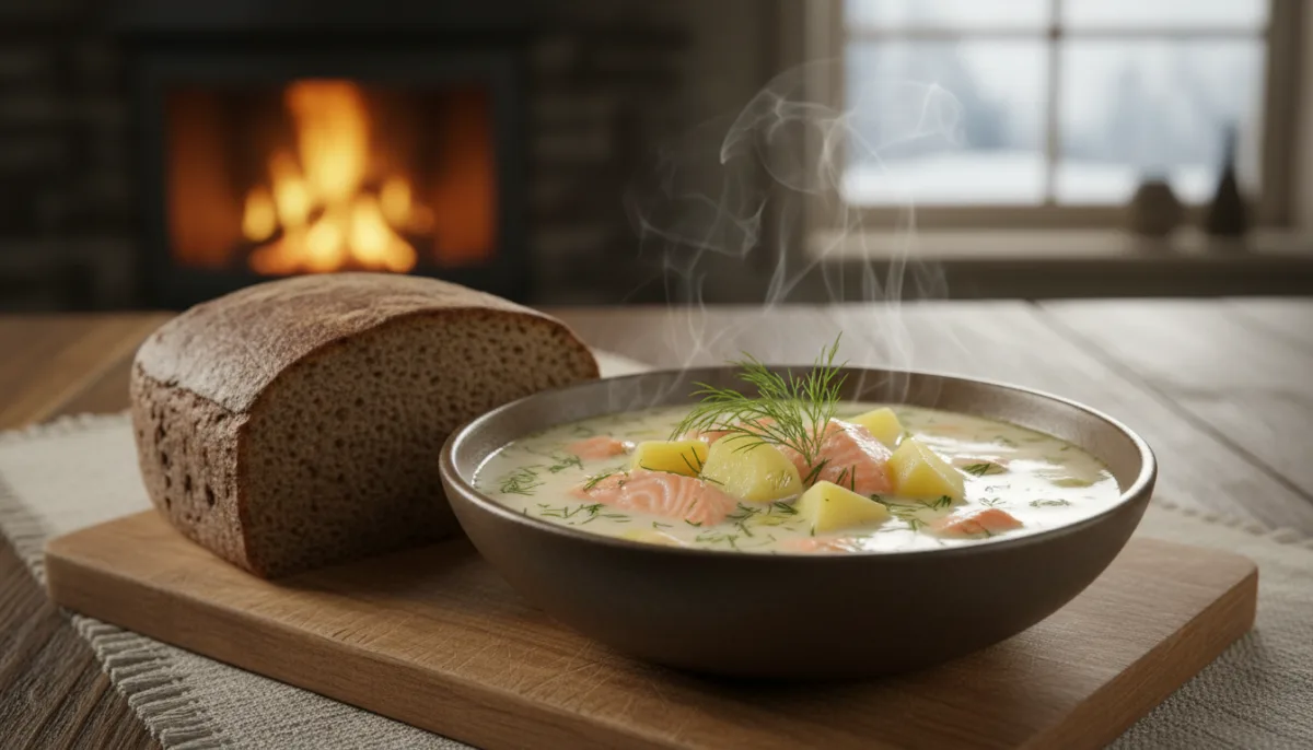 Finnish Lohikeitto: Creamy Salmon Soup with Rye Bread