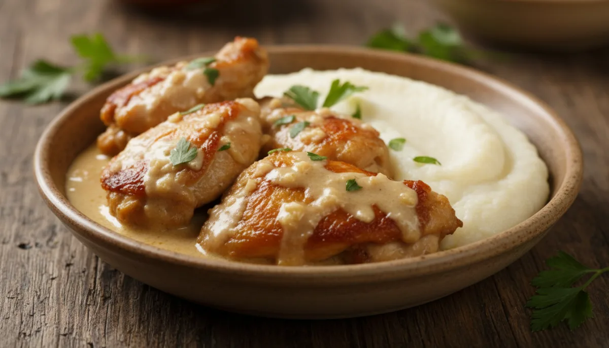 Georgian Shkmeruli Garlic Chicken with Cream Sauce and Ghomi